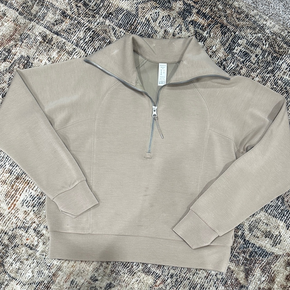 SPANX  Taupe Ashwood 1/2 Zip-Up Sweater Air Essentials